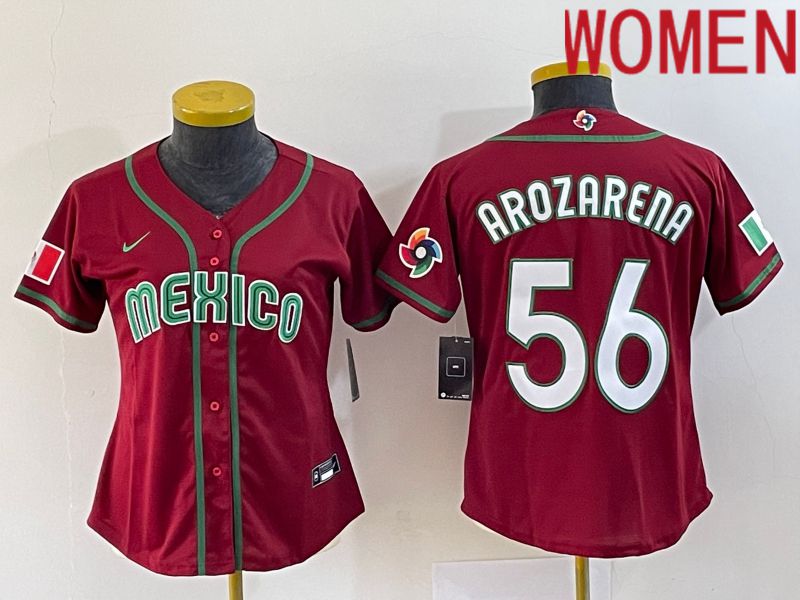 Women 2023 World Cub Mexico #56 Arozarena Red Nike MLB Jersey12